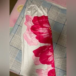 Strapless White Maxi Dress with Hot Pink Floral Print